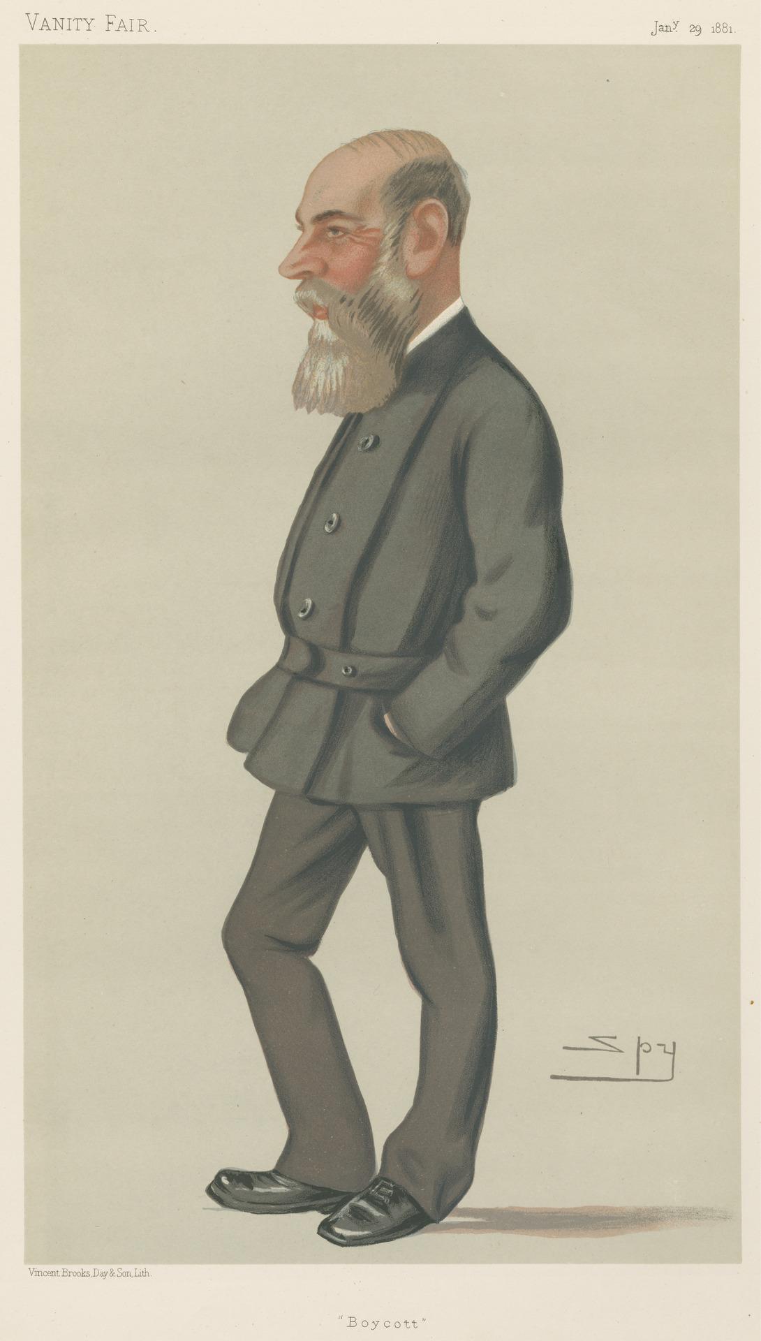 Charles Boycott w karykaturze Leslie Warda, sygnowanej „Spy”, z Vanity Fair z 29 stycznia 1881 r., z podpisem „Boycott”